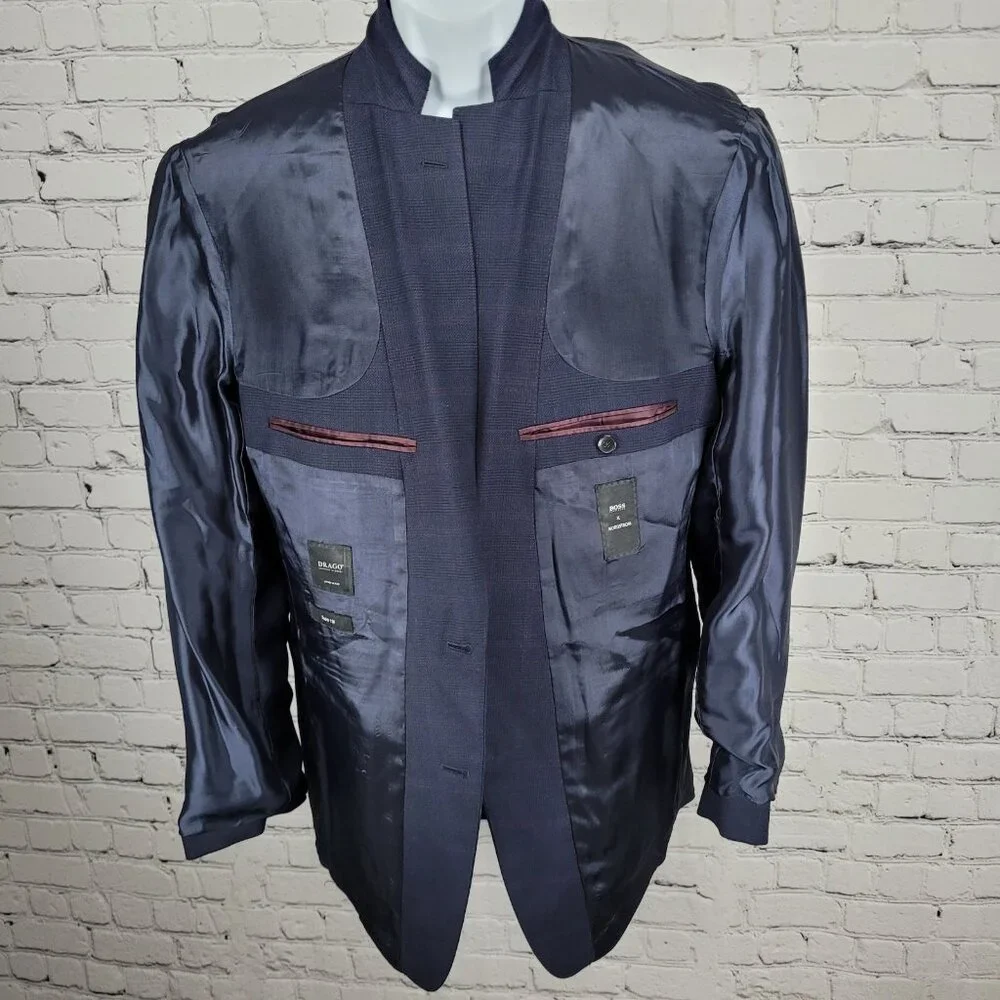 Hugo Boss x Nordstrom Blue 100% Wool Super 120 Drago Check Blazer Sport Coat 42L